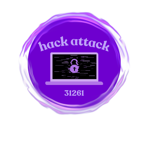 Hack Attack team logo — purple circular emblem with laptop and lock icon and number 31261